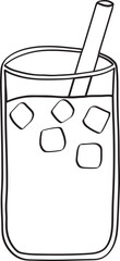 Lined Iced Drink with Straw Hand Drawn Illustration