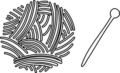 Lined Yarn ball with knitting needles Hand Drawn