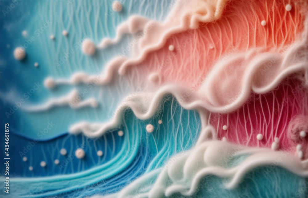 Poster here's a description and keywords based on the provided image: a vibrant, dreamy seascape in pastel 