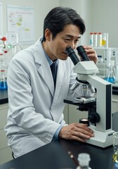 顕微鏡を覗く科学者（ai生成画像）