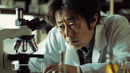 顕微鏡を覗く科学者（ai生成画像）