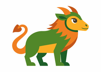 Fototapeta premium Mythical Creature's Elegant Pose: An illustration showcases a vibrant mythical creature, a mesmerizing fusion of animal forms, poised with grace, it's captivating allure.