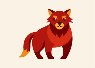 Obraz premium Red Wolf in Simplified Form: A simplified illustration captures a striking red wolf, portrayed with bold colors and a contemporary design, against a flat, neutral background.