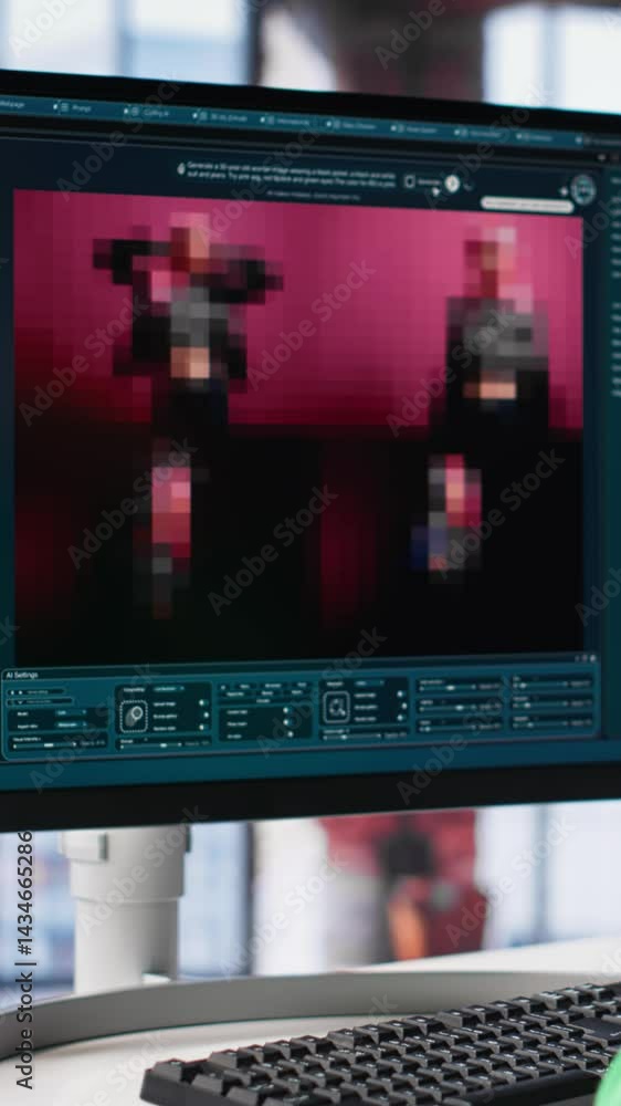 Poster vertical video african american user operates generative ai program to create digital photos in mode