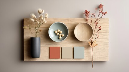 Rustic wooden tray with bowl and plant, a touch of nature for your home decor wooden