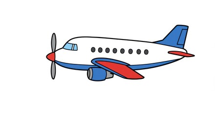 Fototapeta premium Cartoon Illustration Of A Retro Airplane With Blue And Red Details
