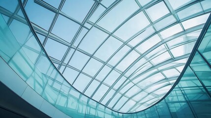 Modern Architectural Scene Showing Steel Roof Design Glass Transparency Curved Walls and Bright Indoor Lighting