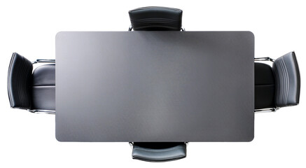 top view of office table for meeting with four office chair on each side isolated on white background