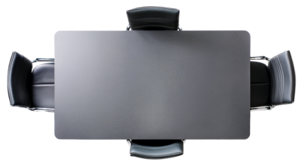 top view of office table for meeting with four office chair on each side isolated on white background