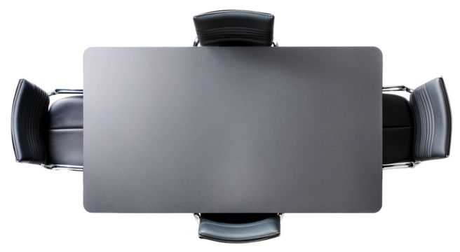 top view of office table for meeting with four office chair on each side isolated on white background