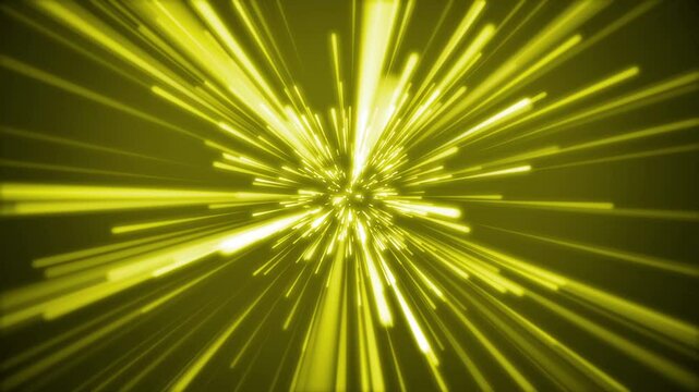 Camera entering Yellow spacewarp with glowing light streaks in 4K, high speed travel through futuristic sci-fi tunnel, dynamic burst of neon beams in deep space animation