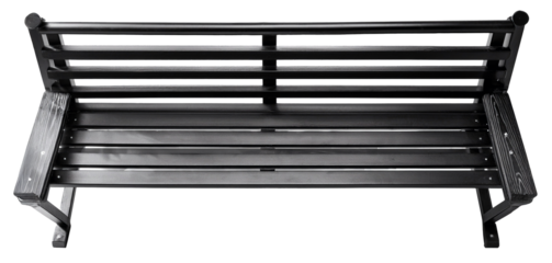 top view outdoor bench in black color isolated on white background