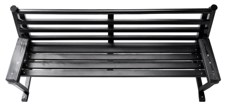 top view outdoor bench in black color isolated on white background