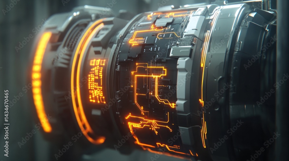Aufkleber futuristic engine component glows with inner circuits