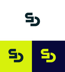 Modern SD Monogram Logo Design Green, Yellow, Blue Variations