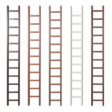 Set of Assorted color single wood ladders isolated clipart elements transparent background illustration