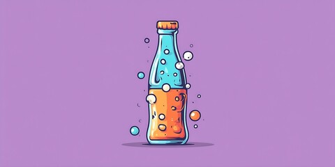 Colorful Vintage Soda Bottle with Blue and Orange Label on Purple Background

