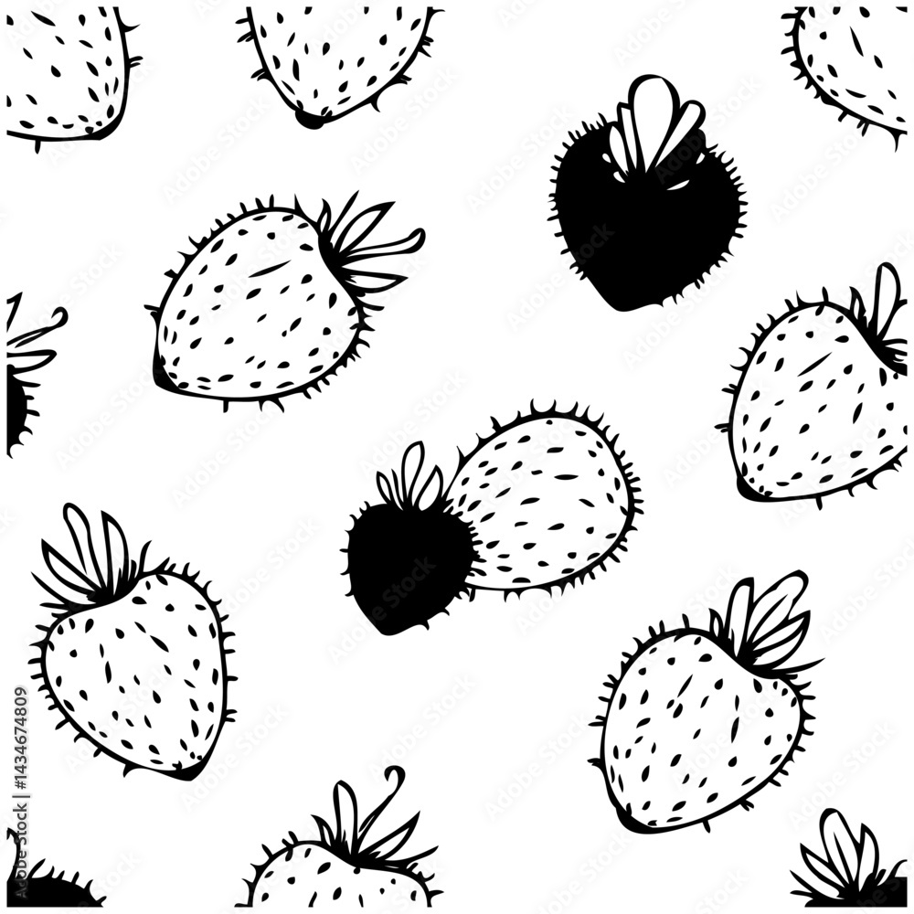 Poster monochrome strawberry pattern design for modern textiles and backgrounds