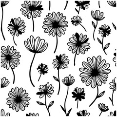 Botanical Black and White Pattern, Delicate Floral Arrangement for Minimalist Design