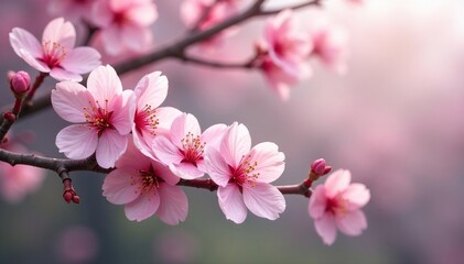 Fototapeta premium Delicate pink sakura blossoms, full bloom, intricate branches , sakura, bloom, blossom