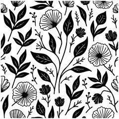 Elegant floral silhouette pattern, delicate botanical design with nature elements