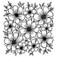 Detailed Floral Outline Composition: A Decorative Botanical Pattern Artwork