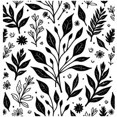 Botanical elegance: a monochrome composition of diverse foliage and blooms