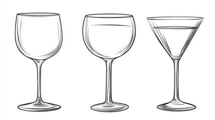 Wine and Cocktail Glass Illustrations