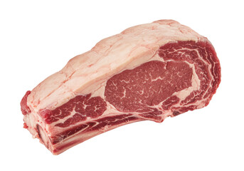 Fototapeta premium Raw ribeye steak cut with fat marbling isolated on transparent background