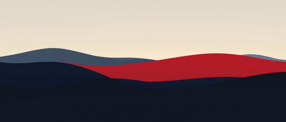 Naklejka premium Abstract Wavy Layers in Red, Blue, and Beige, Minimalist Landscape Background with Smooth Gradient for Modern Design
