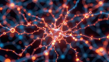 Glowing neural network connections in 3D space, abstract light particles, sci fi colors