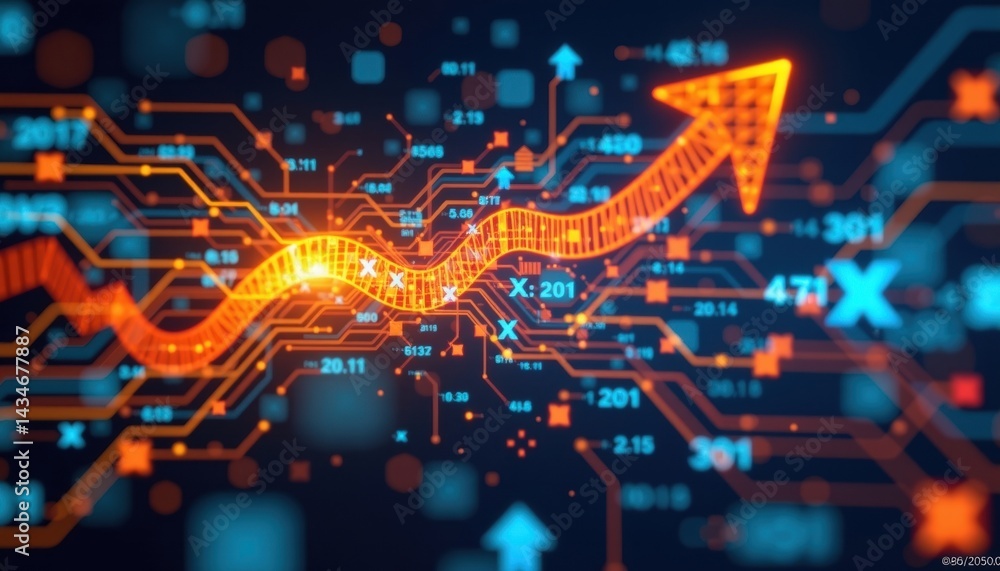 Aufkleber digital transformation concept with abstract arrows, circuits, and data lines