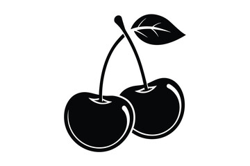 cherry with leaf silhouette vector illustration on white background