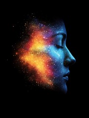 Cosmic Nebula Woman Profile Portrait Art