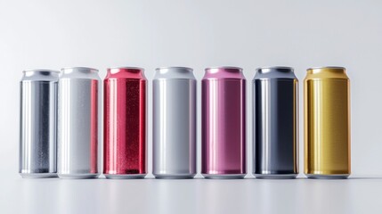 Realistic Photography of Aluminium Energy Drink Cans in Various Colors for High-Quality Stock Image Collection