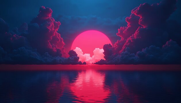 Pink Sunset Over Water