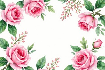 Delicate watercolor floral wallpaper pattern, blush pink roses & green leaves , blush, pretty, petal