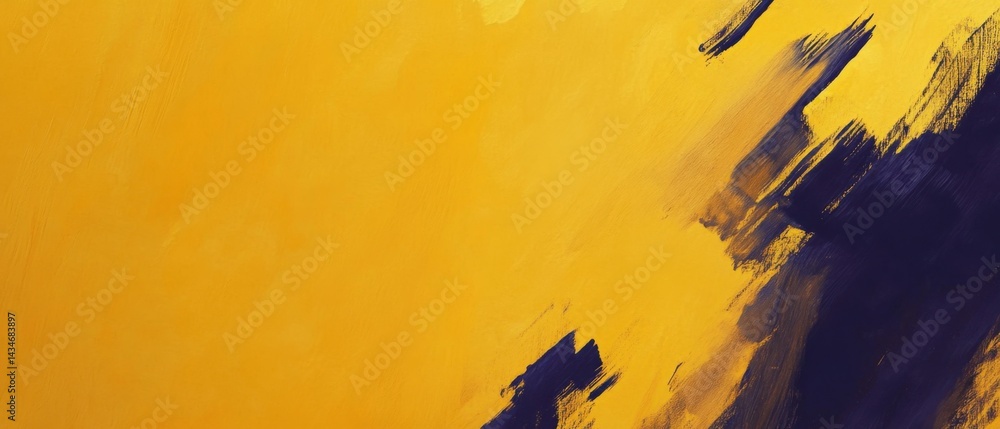 Poster abstract yellow and dark blue brush stroke painting with dynamic texture, creating a modern artistic