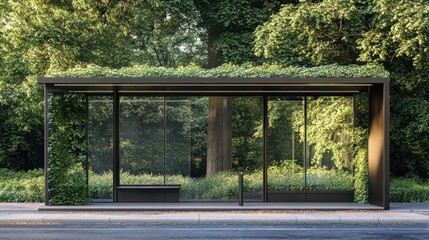 Green roof bus shelter, park setting