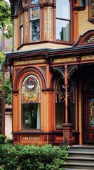 Fototapeta premium Elegant Victorian house with ornate woodwork and stained glass