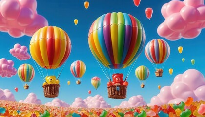 Naklejka premium Colorful Hot Air Balloons with Cute Animals in Sky