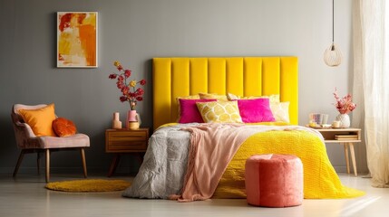 Bright Modern Bedroom with Yellow Accents