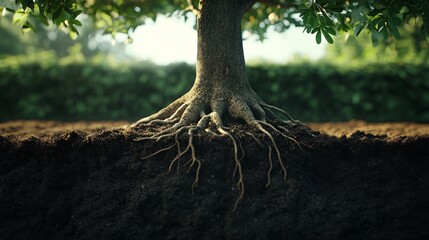 Flourishing Tree Roots in Soil Ecosystem: A Botanical Harmony of Growth and Balance