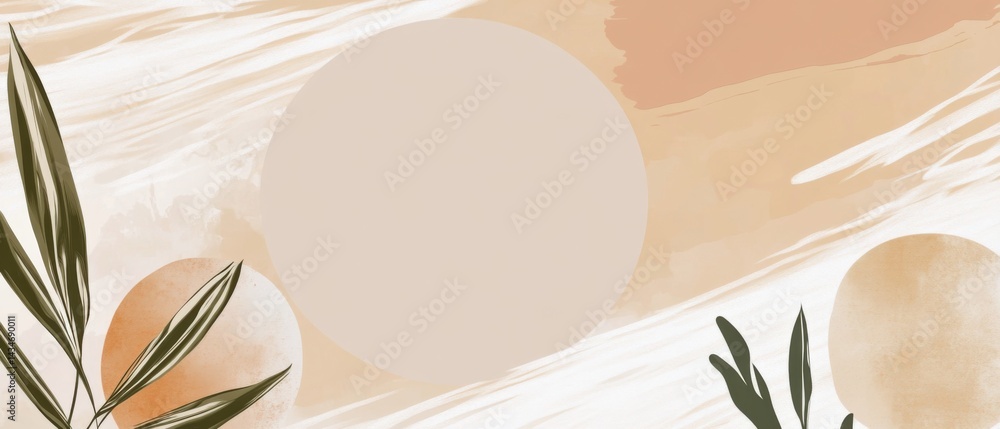 Poster abstract botanical background with neutral tones and watercolor texture for modern design and elegan