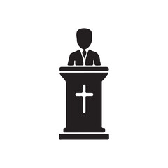 Preacher Speaking at Pulpit Icon Vector Illustration Isolated on White Background