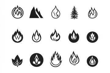 Fire flame icons nature design elements