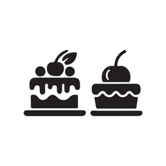Minimalist Cake Icon - Simple Black Line Art of Dessert with Fruit Topping