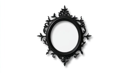 Ornate Black Mirror Frame Against White Background