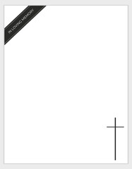 Obraz premium Minimal Funeral Program Modern white background with tasteful black ribbon and cross