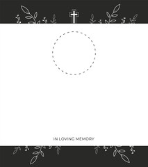 Funeral card with abstract floral background and photo frame White background
